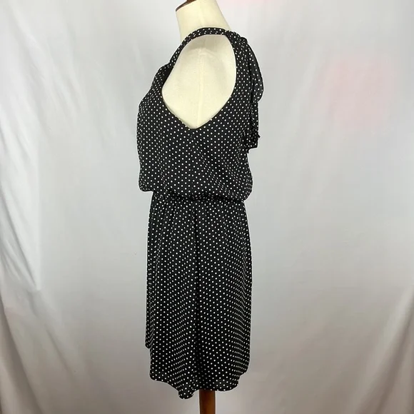 Express Black w/White Polka Dot Blousy Halter Dress w/Keyholes - Size Small - Picture 5 of 16